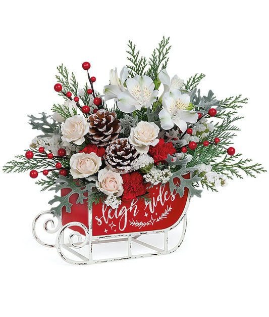 FROSTED SLEIGH ARRANGEMENT BY FLORAL ARTE