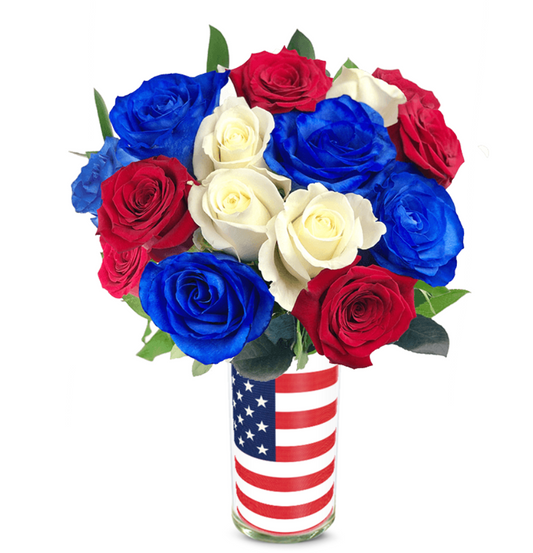 Red-White-Blue Roses in American Flag